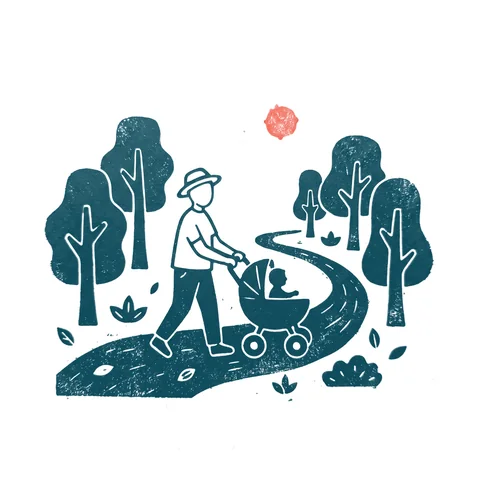 ベビーカーで散歩のイラスト(はんこ・顔なし)