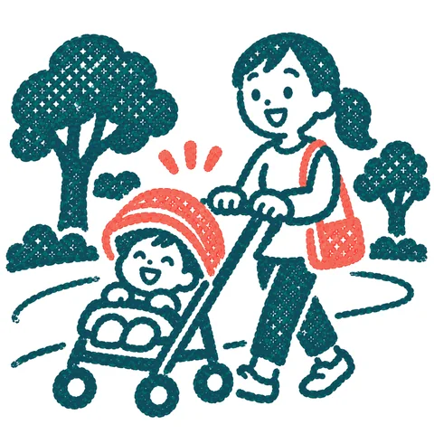 ベビーカーで散歩のイラスト(はんこ)