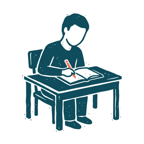 机で勉強する人のイラスト(はんこ・顔なし)