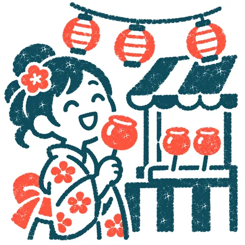 屋台のある夏祭りのイラスト(はんこ)