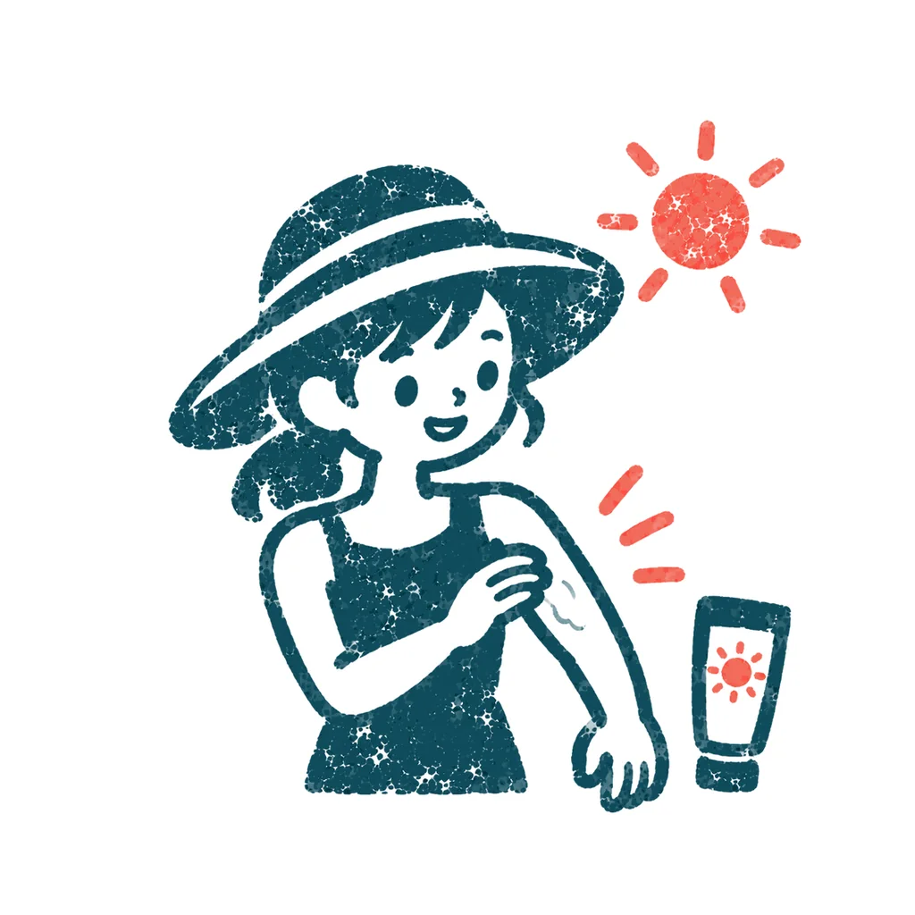 日焼け止めを塗るのイラスト(はんこ)