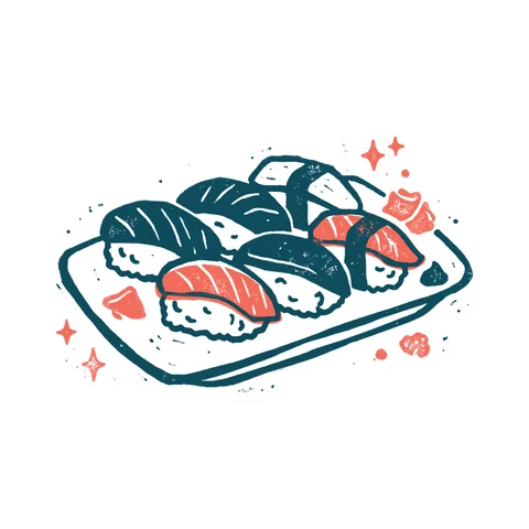 お寿司のイラスト(はんこ・顔なし)
