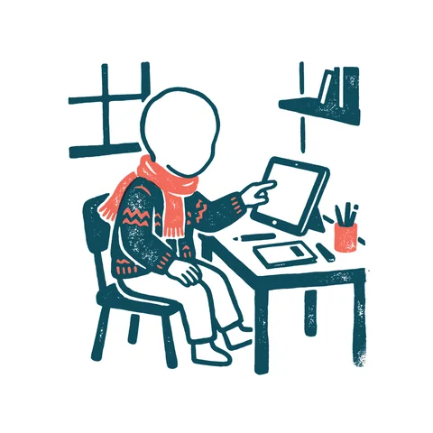 タブレットで学ぶ子どものイラスト(はんこ・顔なし)