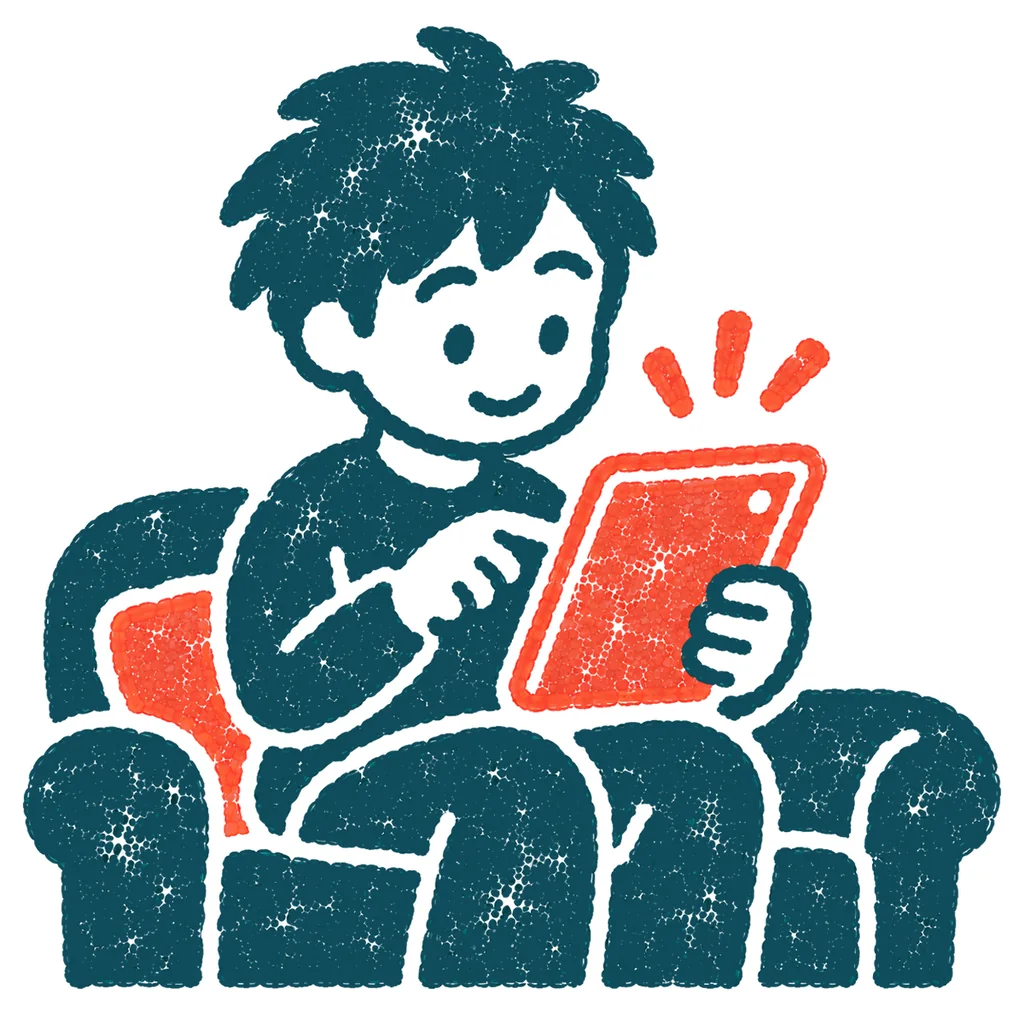 タブレットを使う人のイラスト(はんこ)