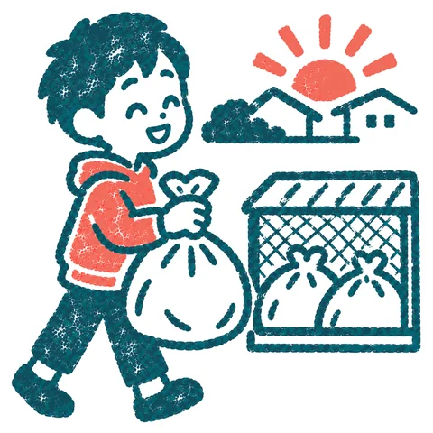 ゴミ出しに行く人のイラスト(はんこ)