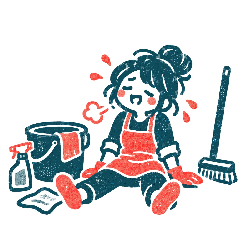 大掃除で疲れた人のイラスト(はんこ)