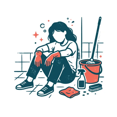 大掃除で疲れた人のイラスト(はんこ・顔なし)