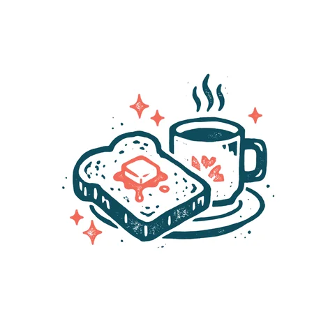 トーストの朝食のイラスト(はんこ・顔なし)