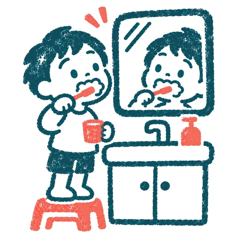 歯みがきをする子どものイラスト(はんこ)