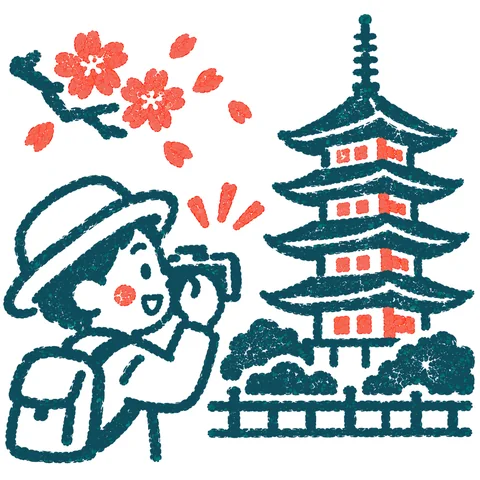 観光を楽しむ人のイラスト(はんこ)
