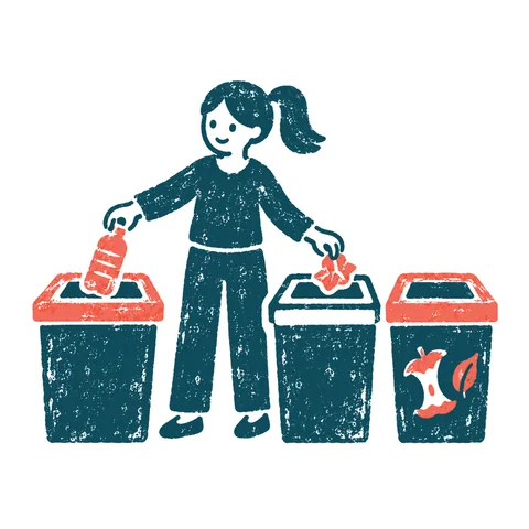 ゴミを分別する人のイラスト(はんこ)
