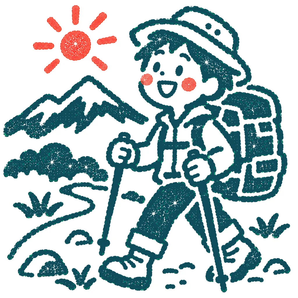 バックパックで旅するのイラスト(はんこ)