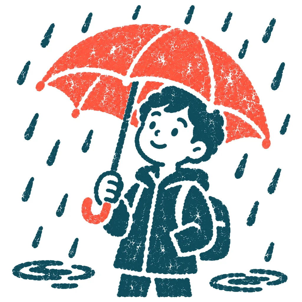 雨の日に傘をさす人のイラスト(はんこ)