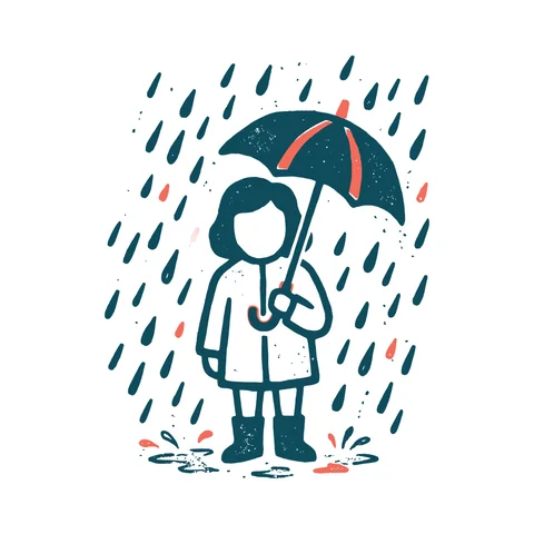 雨の日に傘をさす人のイラスト(はんこ・顔なし)