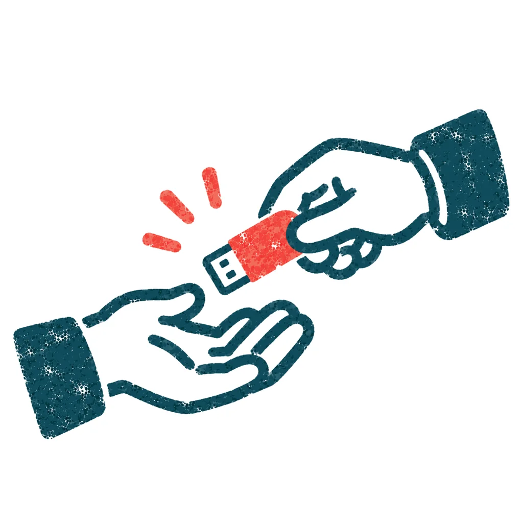 USBメモリを渡すのイラスト(はんこ)