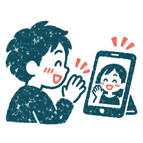 ビデオ通話をする人のイラスト(はんこ)