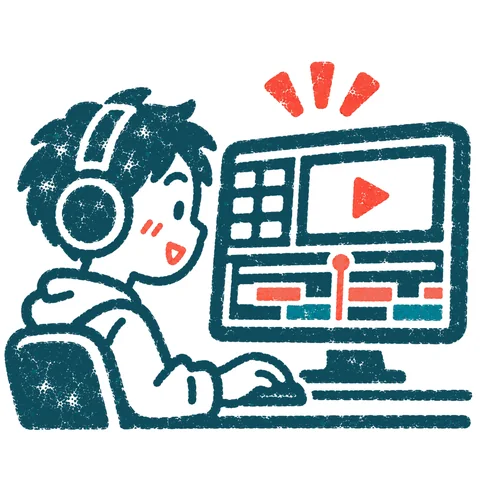 動画を編集する人のイラスト(はんこ)