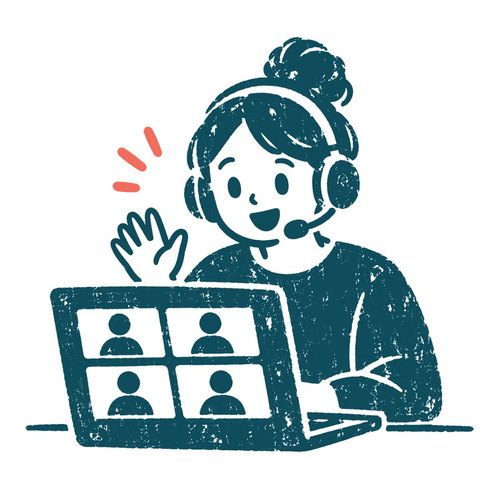 オンライン会議をする人のイラスト(はんこ)