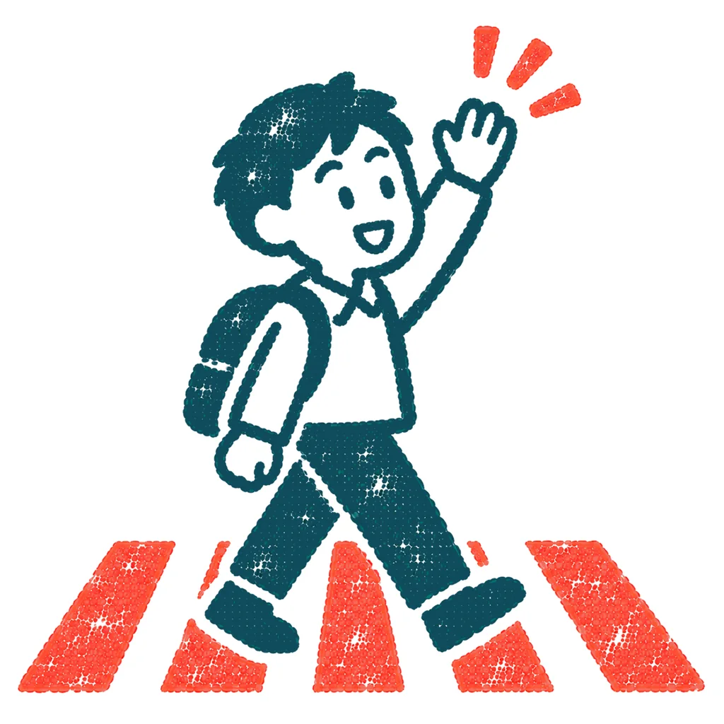 横断歩道を渡るのイラスト(はんこ)