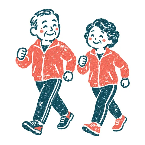 ウォーキングする高齢者のイラスト(はんこ)