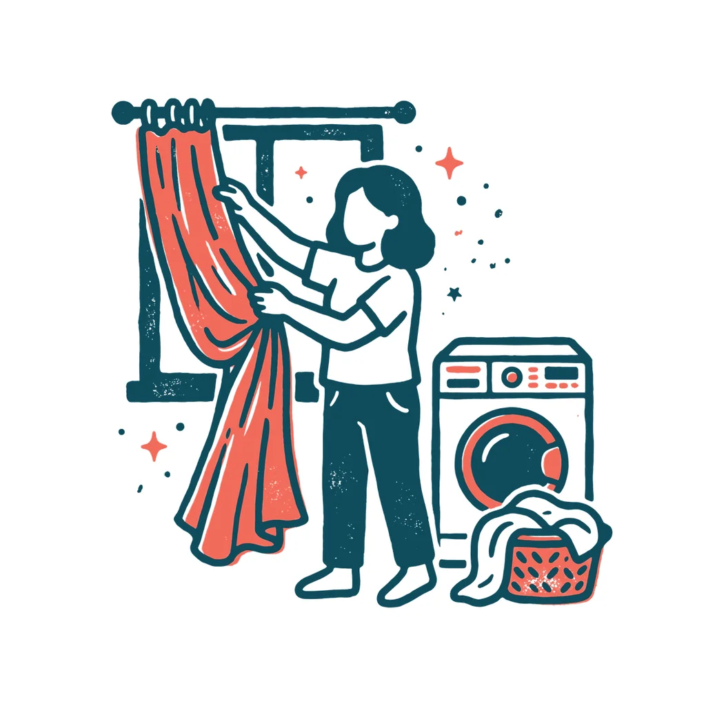 カーテンを洗う人のイラスト(はんこ・顔なし)