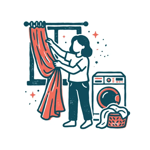 カーテンを洗う人のイラスト(はんこ・顔なし)