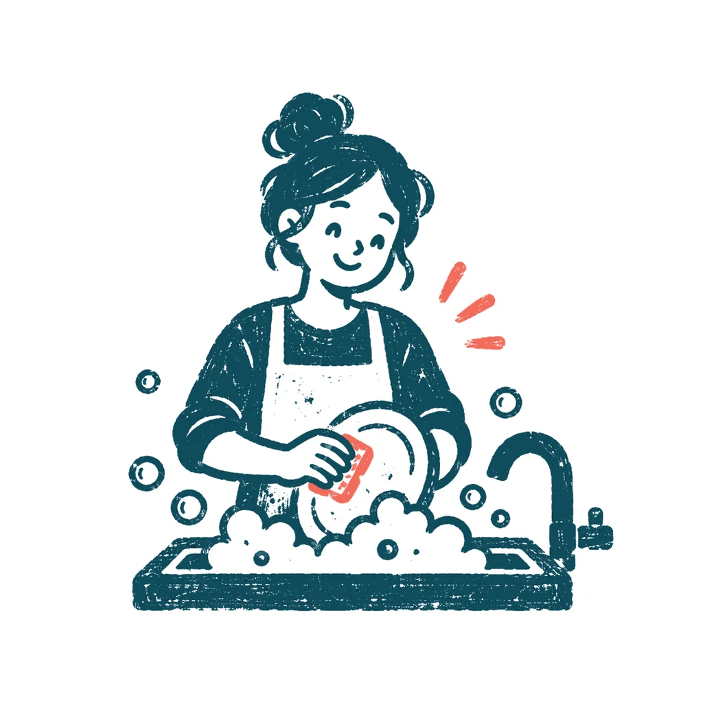 食器を洗う人のイラスト(はんこ)
