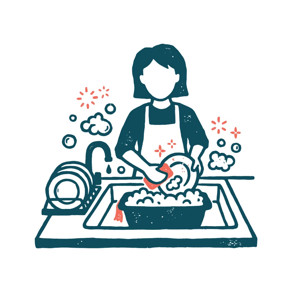 食器を洗う人のイラスト(はんこ・顔なし)