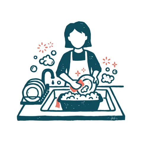 食器を洗う人のイラスト(はんこ・顔なし)