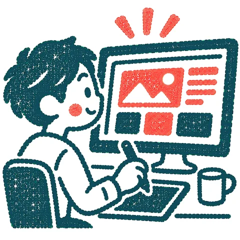 Webデザインをする人のイラスト(はんこ)