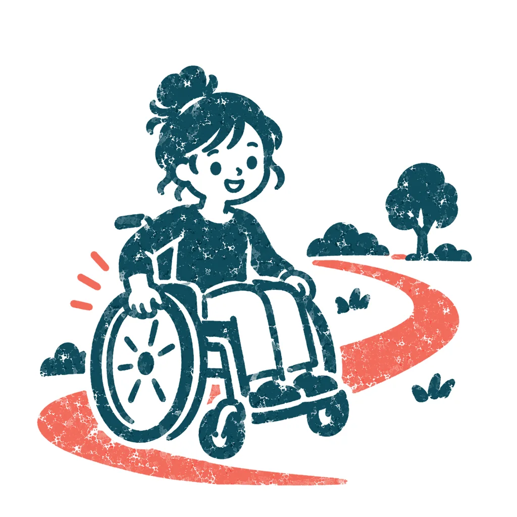 車いすで過ごす人のイラスト(はんこ)