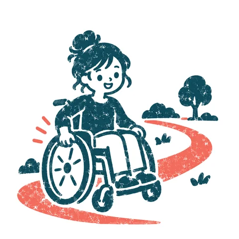 車いすで過ごす人のイラスト(はんこ)