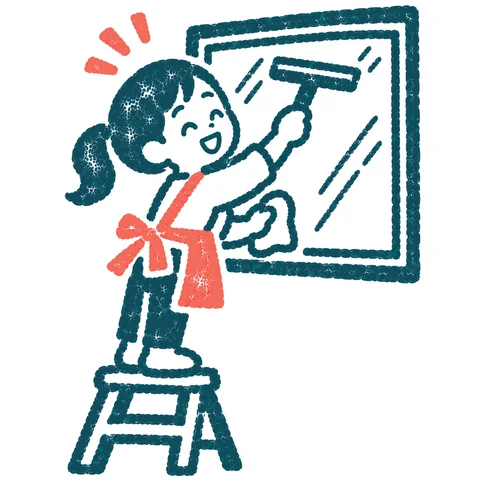 窓を拭く人のイラスト(はんこ)
