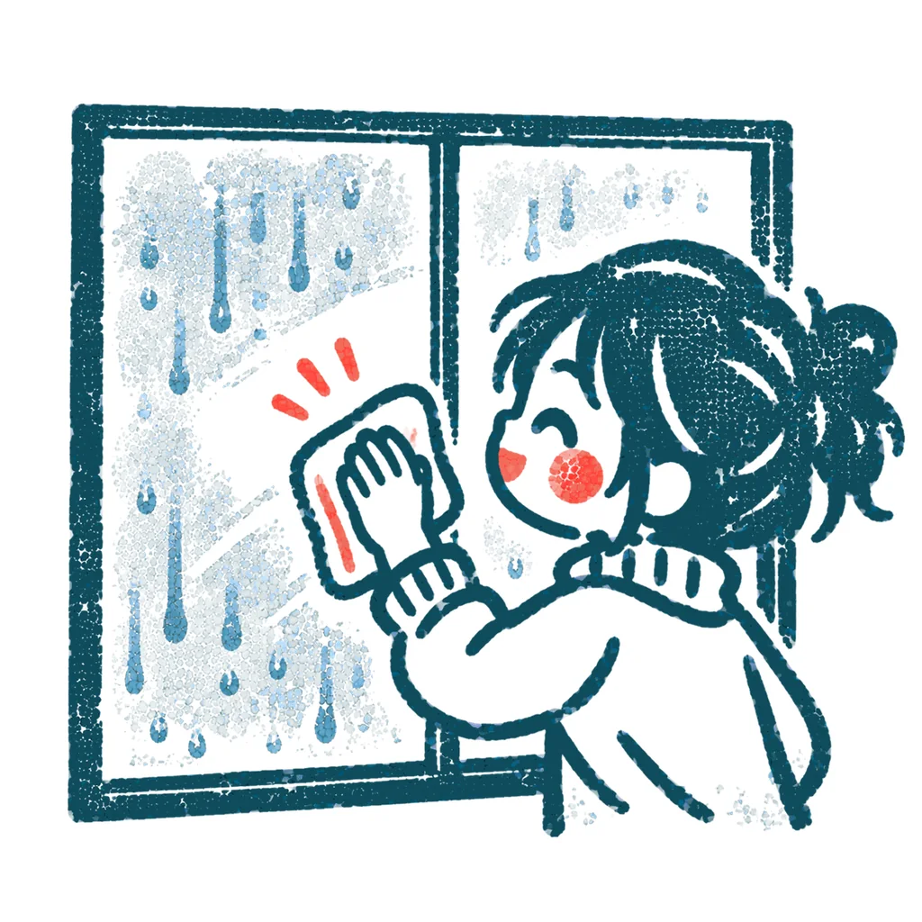 結露を拭く人のイラスト(はんこ)