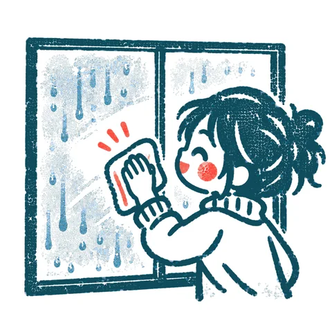 結露を拭く人のイラスト(はんこ)