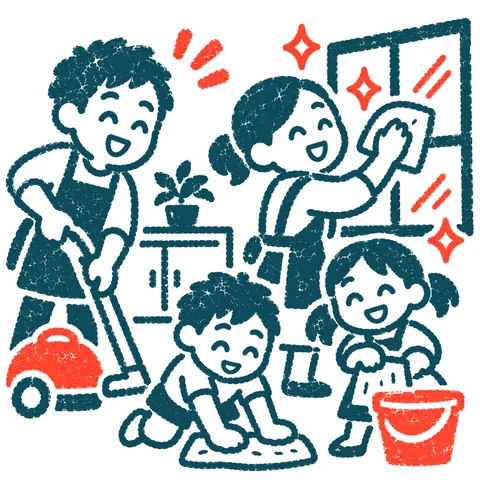 年末の大掃除のイラスト(はんこ)