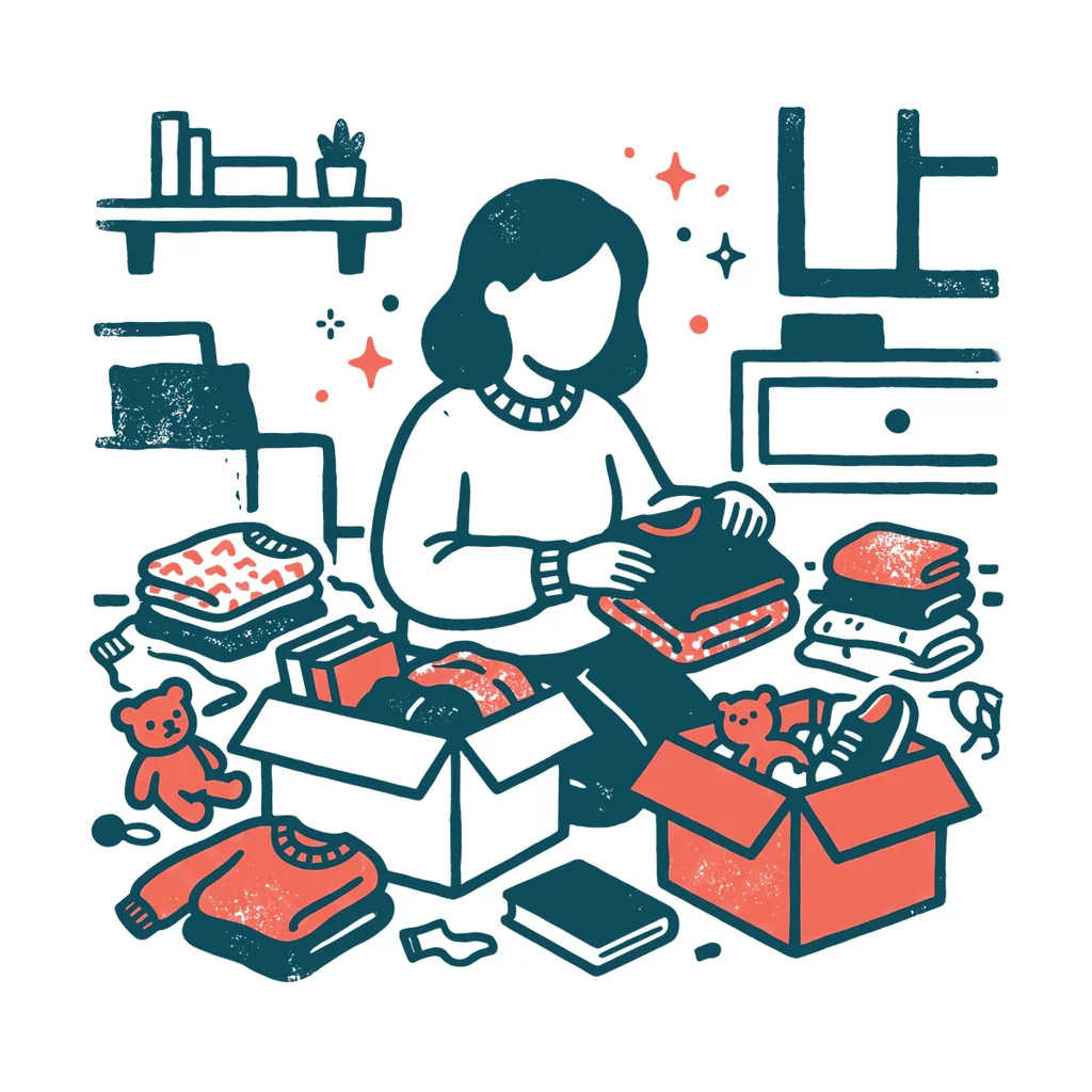 不要な物を片付ける人のイラスト(はんこ・顔なし)